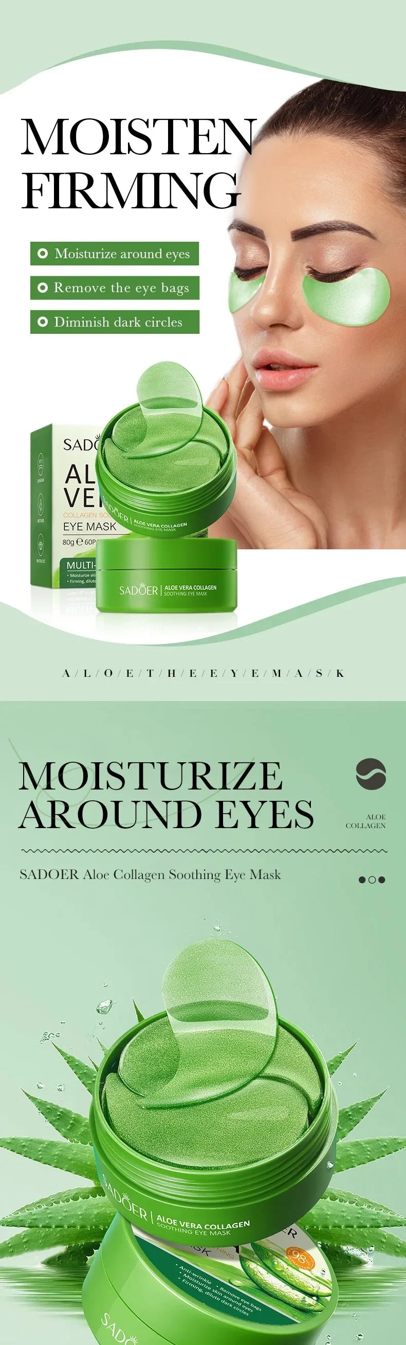 60pcs Aloe Vera Collagen Eye Masks- Dark Circle & Under Eye Patches